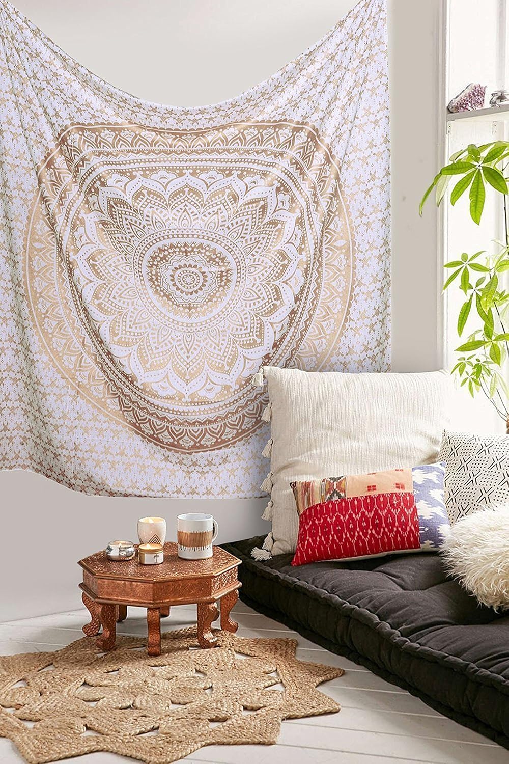raajsee Indian Cotton Green Tapestry Mandala Wall Hangings- Tapestry For Bedroom - Indie Wall Tapestry Hippie Room Decor - Boho Small Tapestrys Aesthetic 30x40 Inches