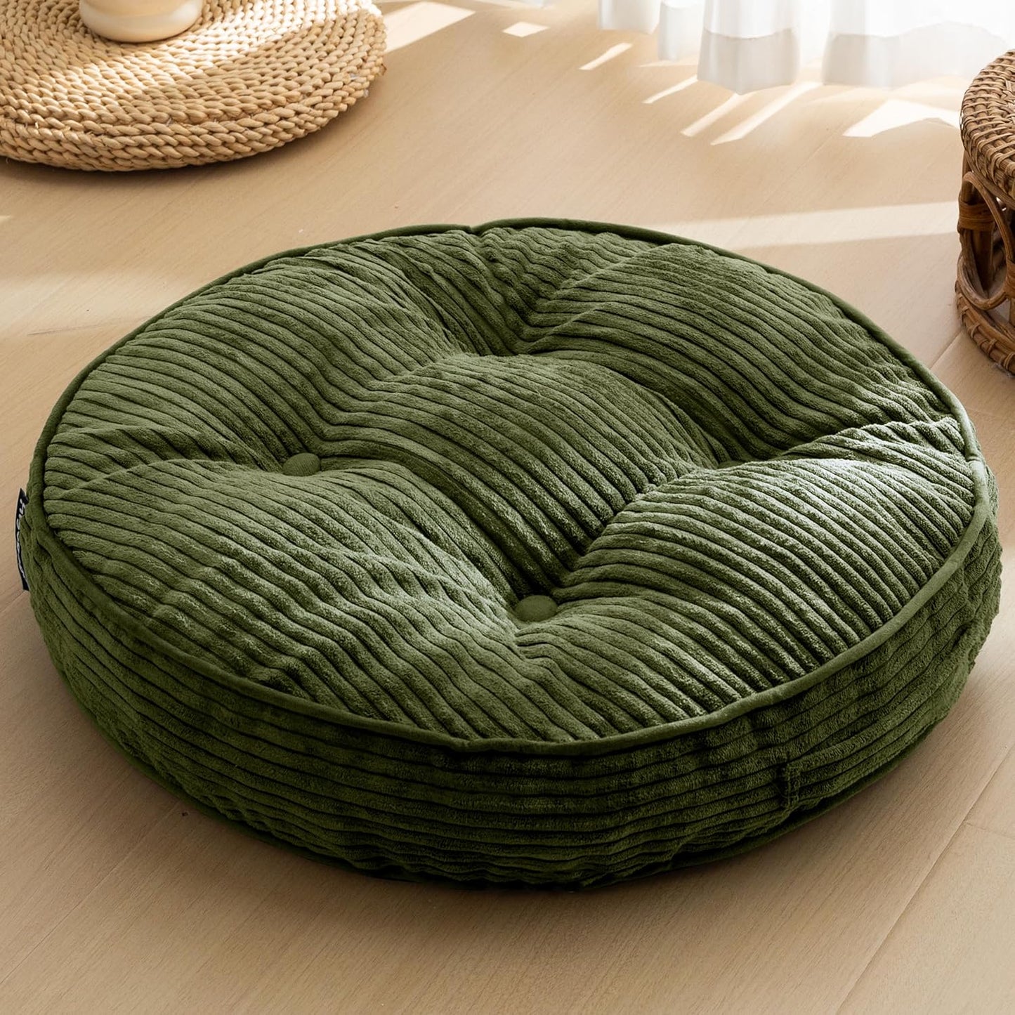 HIGOGOGO Floor Pillow Cushion for Adults, Meditation Cushion Pillow, Large Square Floor Sitting, Tufted Corduroy Cover, for Tatami Living Room or Yoga, 22x22 Inch, Dark Grey