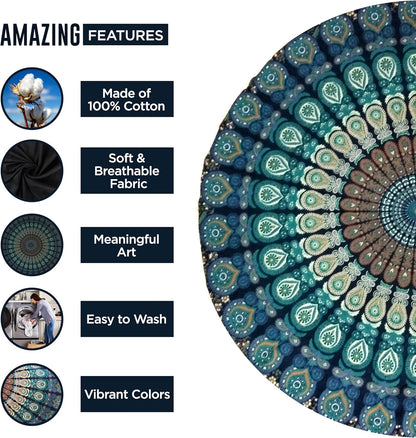 raajsee Purple Round Beach Tapestry Hippie/Boho Beach Blanket Mandala/Indian Cotton Throw - Round Tablecloth/Home Decor/Indie Rug Yoga Mat Meditation Picnic Rugs 127 CM / 50 INCHE Circle