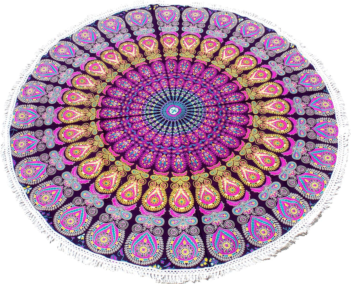 Mandala Round Beach Tapestry Boho Hippie Blanket Bohemian Large Table Cloth Home Decor Yoga Mat Meditation Picnic Rug Throw Hippy Gypsy Tablecloth Roundie (42 Inches, Orange And Blue)