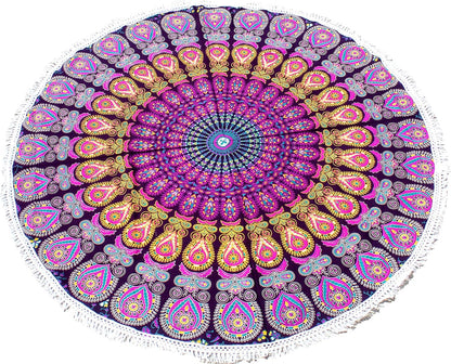 Mandala Round Beach Tapestry Boho Hippie Blanket Bohemian Large Table Cloth Home Decor Yoga Mat Meditation Picnic Rug Throw Hippy Gypsy Tablecloth Roundie (42 Inches, Orange And Blue)