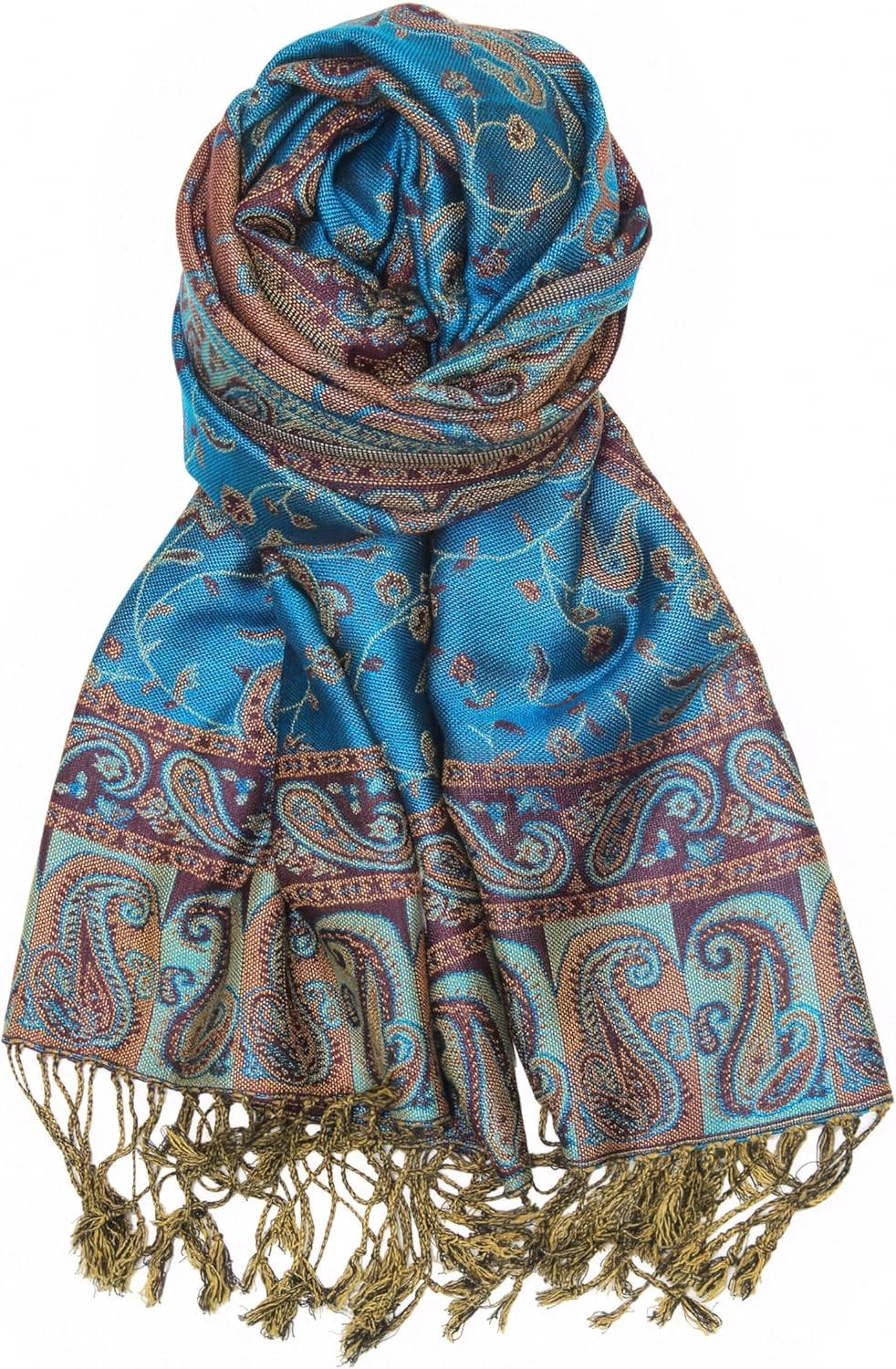 Achillea Reversible Paisley Pashmina Rave Scarf – Exotic Indian Shawls and Wraps for Evening Dresses, Festivals, All Seasons - Colors B