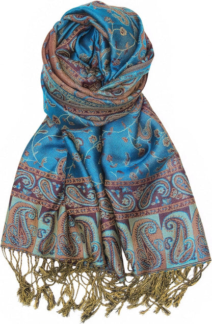 Achillea Reversible Paisley Pashmina Rave Scarf – Exotic Indian Shawls and Wraps for Evening Dresses, Festivals, All Seasons - Colors B
