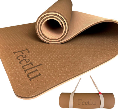 Extra Thick Exercise Yoga Mat with Strap - 2/5 Inch (10MM), Non-Slip Workout Mat for Yoga, Pilates, and Floor Exercises