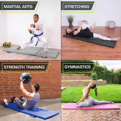 ProSource Tri-Fold Folding Thick Exercise Mat 6’x2’ with Carrying Handles for MMA, Gymnastics, Stretching, Core Workouts