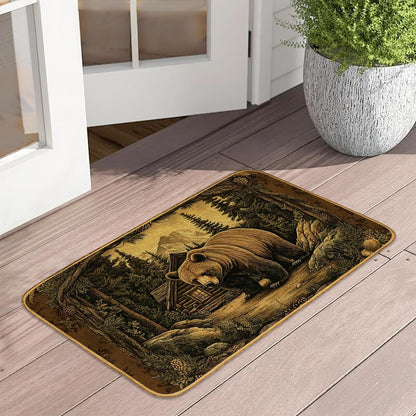 Doormat Yoga Frog Front Door Mat Indoor Outdoor Entrance,Pink Lotus Flower Door Mat Waterproof Low Profile All-Season,Easy Clean Patio Porch Entryway Floor Rug 17x29 Inch