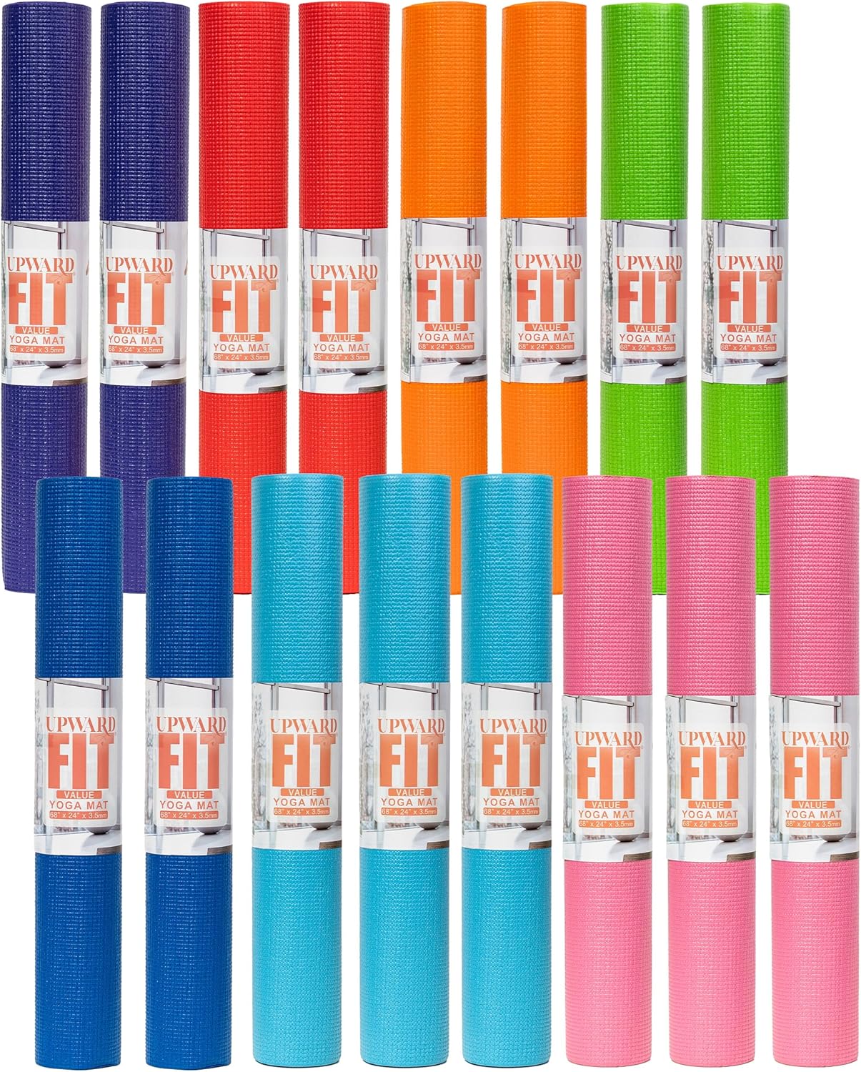 12 or 16-Pack Value Yoga Mat, 68" x 24" Non Slip Exercise Mat, 3mm Thick Gym Mat, Bulk Non Toxic Yoga Mats for Schools and Studios