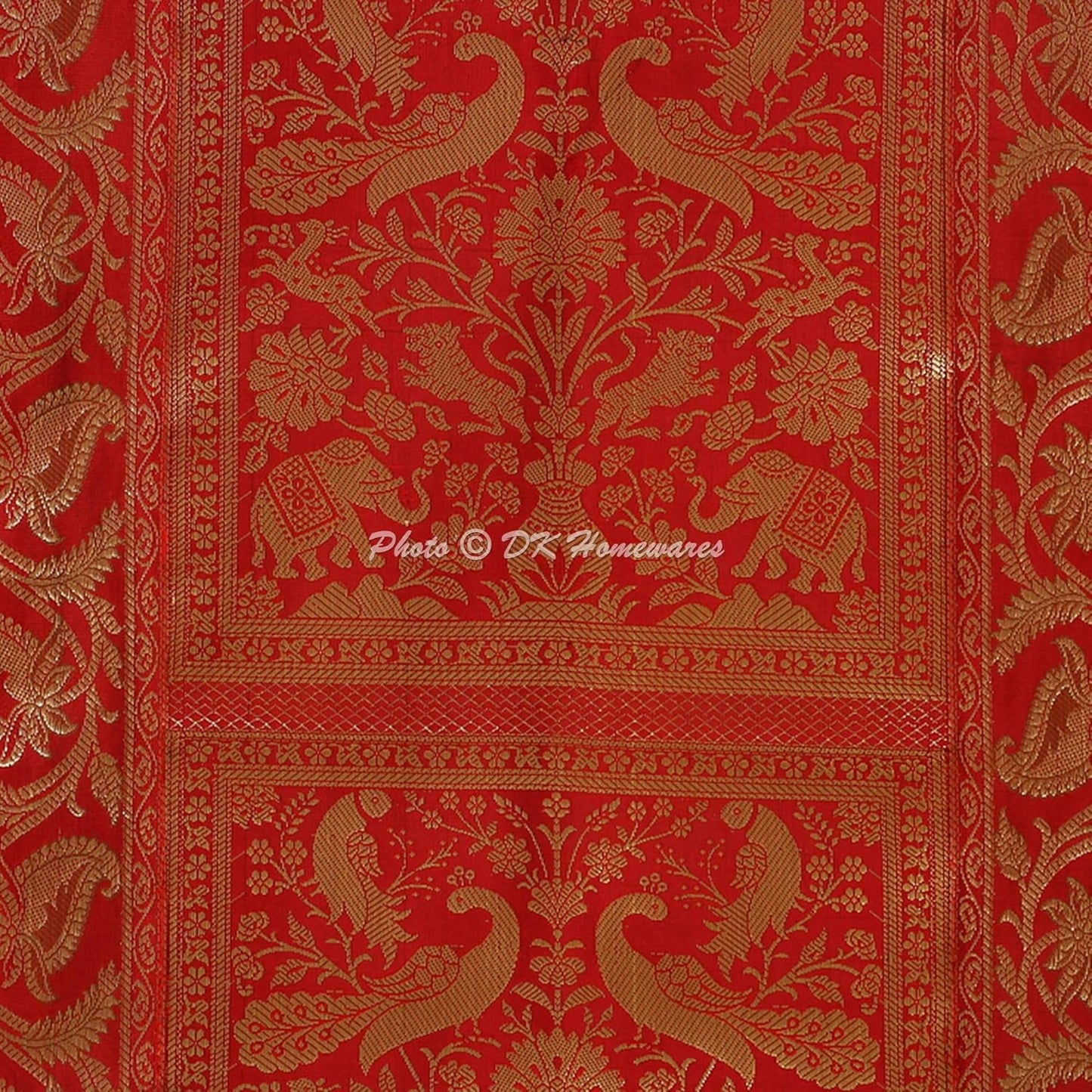 Indian Jacquard Brocade Silk Bolster Yoga Rectangle Pillow Cover Cylindrical Hotdog Red Tube Masand Home Decor Living Room Elephant Traditional Throw Cushion Cover 76x38 cm - 1 Pc