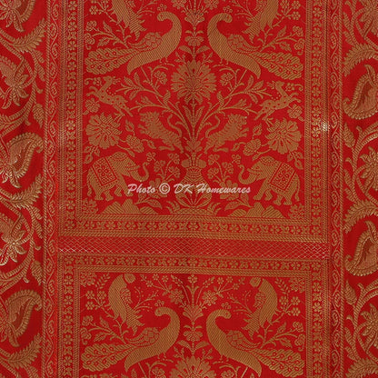 Indian Jacquard Brocade Silk Bolster Yoga Rectangle Pillow Cover Cylindrical Hotdog Red Tube Masand Home Decor Living Room Elephant Traditional Throw Cushion Cover 76x38 cm - 1 Pc