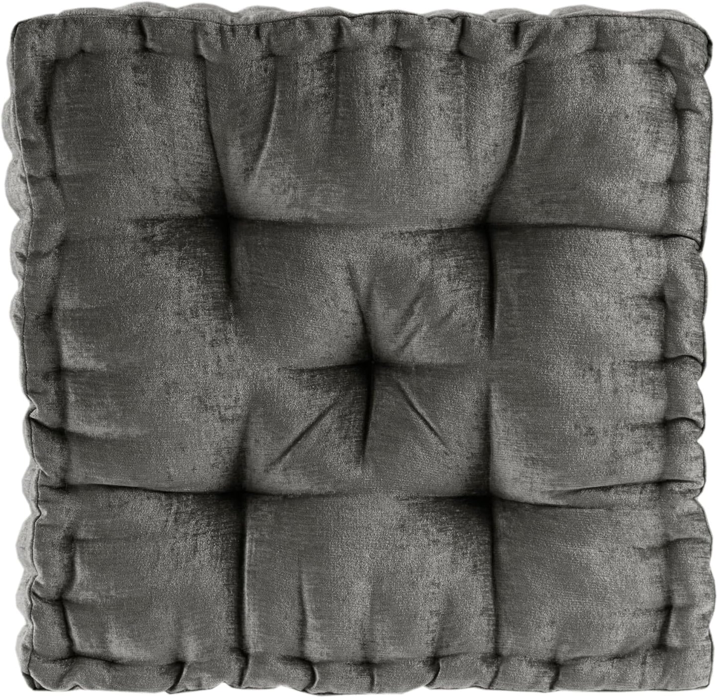 Intelligent Design Large Floor Pillow for Adults Yoga or Meditation Cushion with Handle, Floor Cushion for Board Games, Lustrous Chenille Tufted, Handsewn Scalloped Edge, Azza, 24" x 24" x 5" Yellow