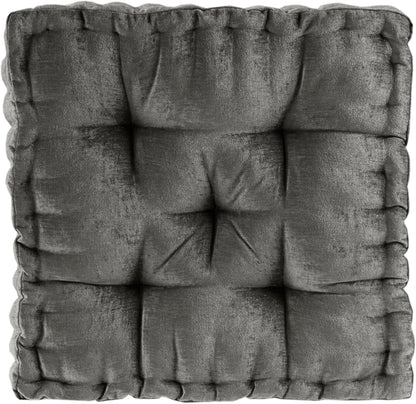 Intelligent Design Large Floor Pillow for Adults Yoga or Meditation Cushion with Handle, Floor Cushion for Board Games, Lustrous Chenille Tufted, Handsewn Scalloped Edge, Azza, 24" x 24" x 5" Yellow