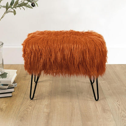 Home Soft Things Green Mongolian Faux Fur Ottoman, Desert Sage, 19'' x 13'' x 17'', Cozy Plush Fluffy Ottoman Foot Rest Stool for Living Room Bedroom Entryway Makeup Bench End of Bed Home Décor
