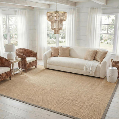 SAFAVIEH Area Rug 11x15 - Natural Fiber Collection - Large - Maize & Linen Color, Sisal, Woven Design with Border (NF141B) - Colors A