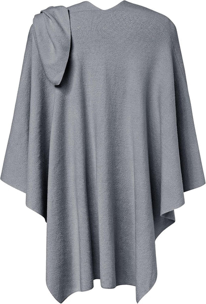 PULI Womens Large Cross Front Poncho Sweater Wrap Topper Knitted Elegant Shawls Cape for Fall Winter