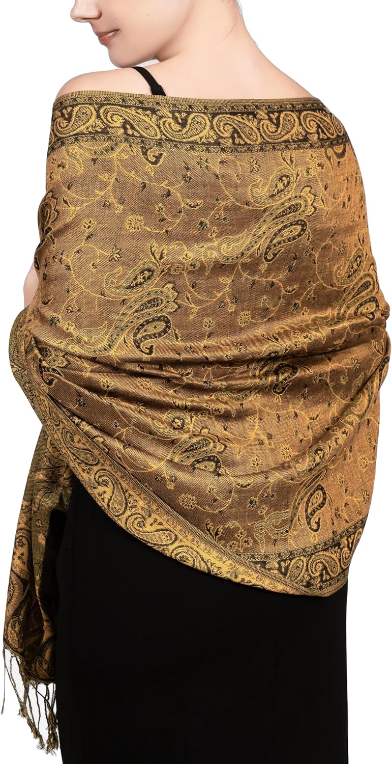 Achillea Reversible Paisley Pashmina Rave Scarf – Exotic Indian Shawls and Wraps for Evening Dresses, Festivals, All Seasons - Colors A