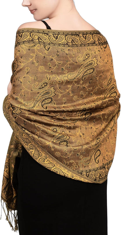 Achillea Reversible Paisley Pashmina Rave Scarf – Exotic Indian Shawls and Wraps for Evening Dresses, Festivals, All Seasons - Colors A