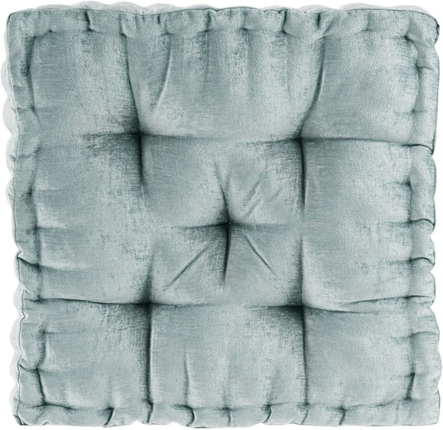 Intelligent Design Large Floor Pillow for Adults Yoga or Meditation Cushion with Handle, Floor Cushion for Board Games, Lustrous Chenille Tufted, Handsewn Scalloped Edge, Azza, 24" x 24" x 5" Yellow