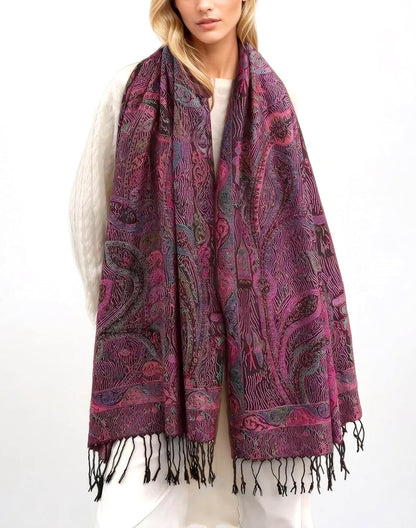 Achillea Reversible Paisley Pashmina Rave Scarf – Exotic Indian Shawls and Wraps for Evening Dresses, Festivals, All Seasons - Colors A