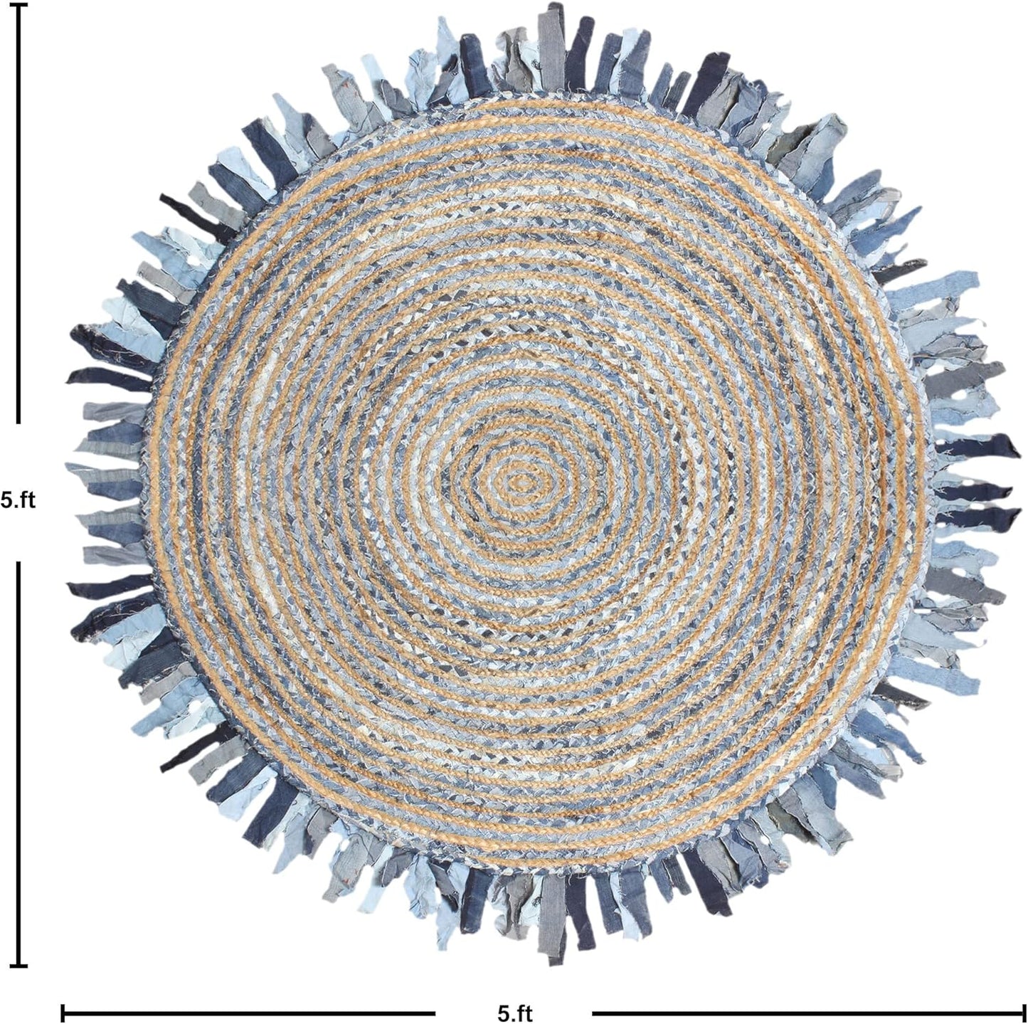 Collection Circle Area Rug - 3 x 3 Ft' Beige and Black Geometric Pettern Jute Mat Ideal for High Traffic Area in Hallway Bedroom Living Room Dining Room Kitchen Terrace Yoga Mat
