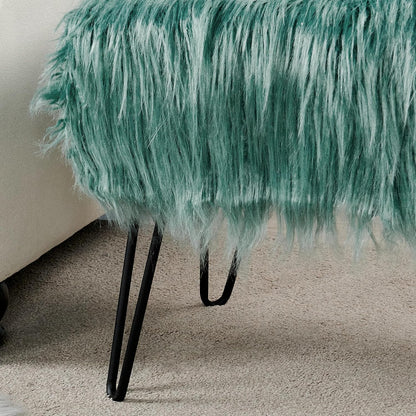 Home Soft Things Green Mongolian Faux Fur Ottoman, Desert Sage, 19'' x 13'' x 17'', Cozy Plush Fluffy Ottoman Foot Rest Stool for Living Room Bedroom Entryway Makeup Bench End of Bed Home Décor