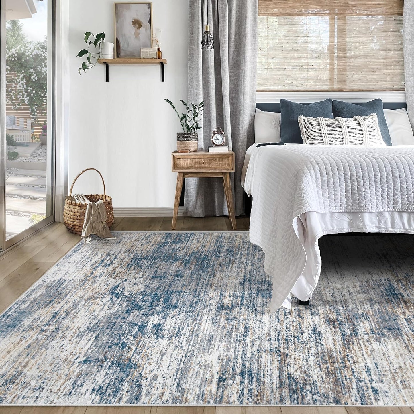 XLUEZ 8x10 Area Rugs for Living Room, Washable Modern Abstract Large Area Rug Neutral Soft Non Slip Kids Rug Stain Resistant Indoor Carpet for Bedroom Nursery Dining Children's Room(Blue, 8'x10')