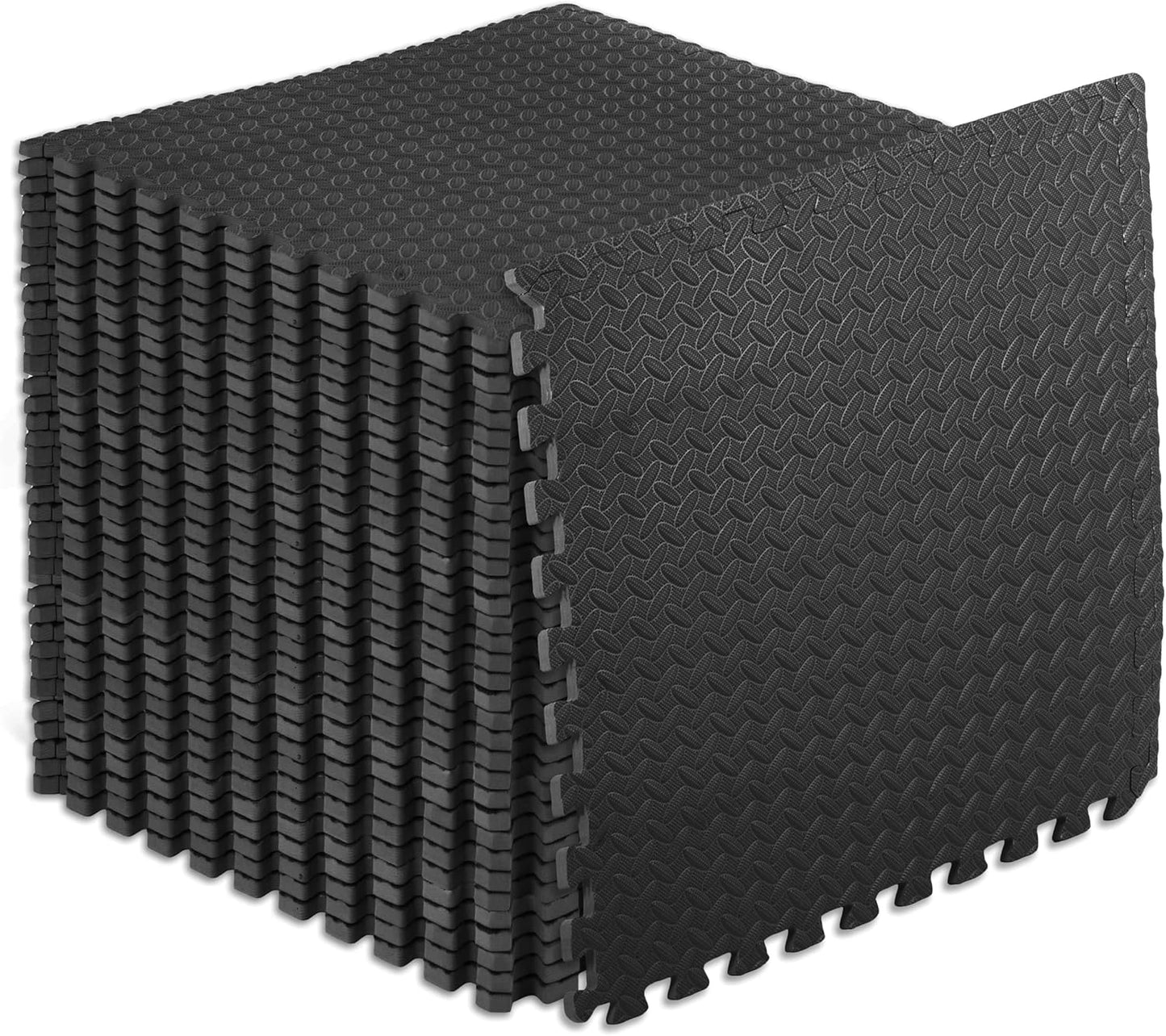 ProsourceFit Exercise Puzzle Mat ½-inch, EVA Interlocking Foam Floor Tiles for Home Gym, Workout Equipment, Kids Play Areas, Black, 24 SQ FT - 6 Tiles