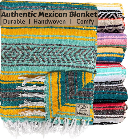 Del Mex Classic Mexican Blanket, Large Authentic Woven Falsa Throw (70"x50"), Artisan Southwest Décor for Beach, Yoga, Outdoors (Lavender)