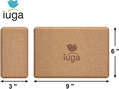 IUGA Yoga Blocks 2 Pack With Strap Non Slip High Density 9"x6"x3" Solid & Cork Yoga Block With Yoga Strap to Improve Strength Balance for Yoga Pilates Meditation