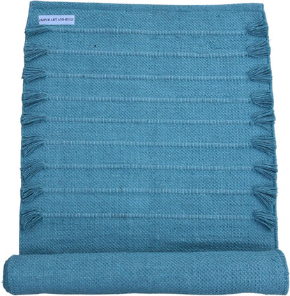 Jaipur Art & Rugs Cotton Yoga Rug - Eco-Friendly Hand-Woven Thick Mat (24”x72”x5mm) for Everyday Fitness at Home - Comfortable & Extra-Long - Colors B