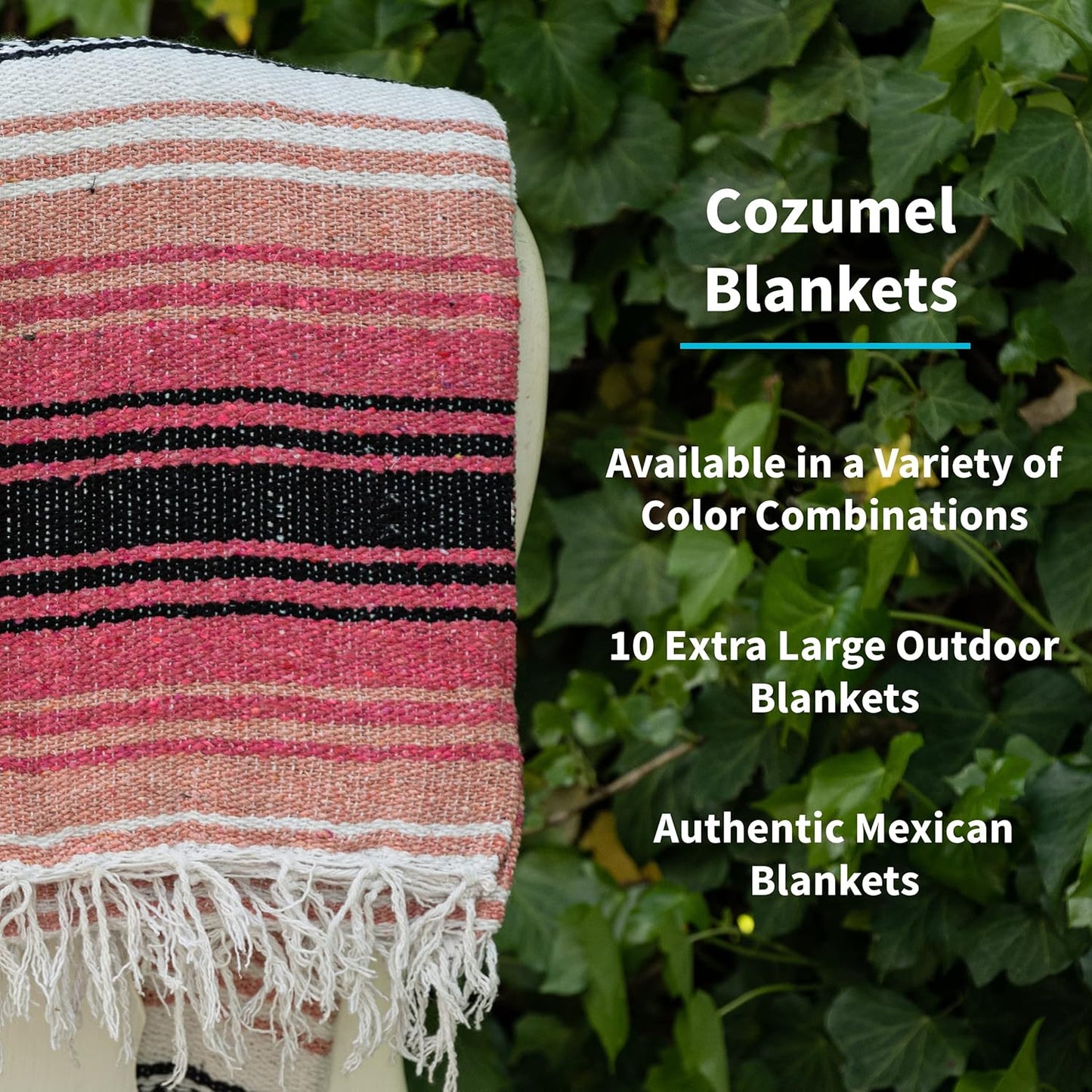 Cozumel Authentic Mexican Blankets (10-Pack) - 72"x48", Woven in Mexico - Serape Throw Blanket for Yoga Studio, Outdoor Picnic/Camping/Beach, Saddle Blanket, Bed/Home Decor (Assorted, Random)