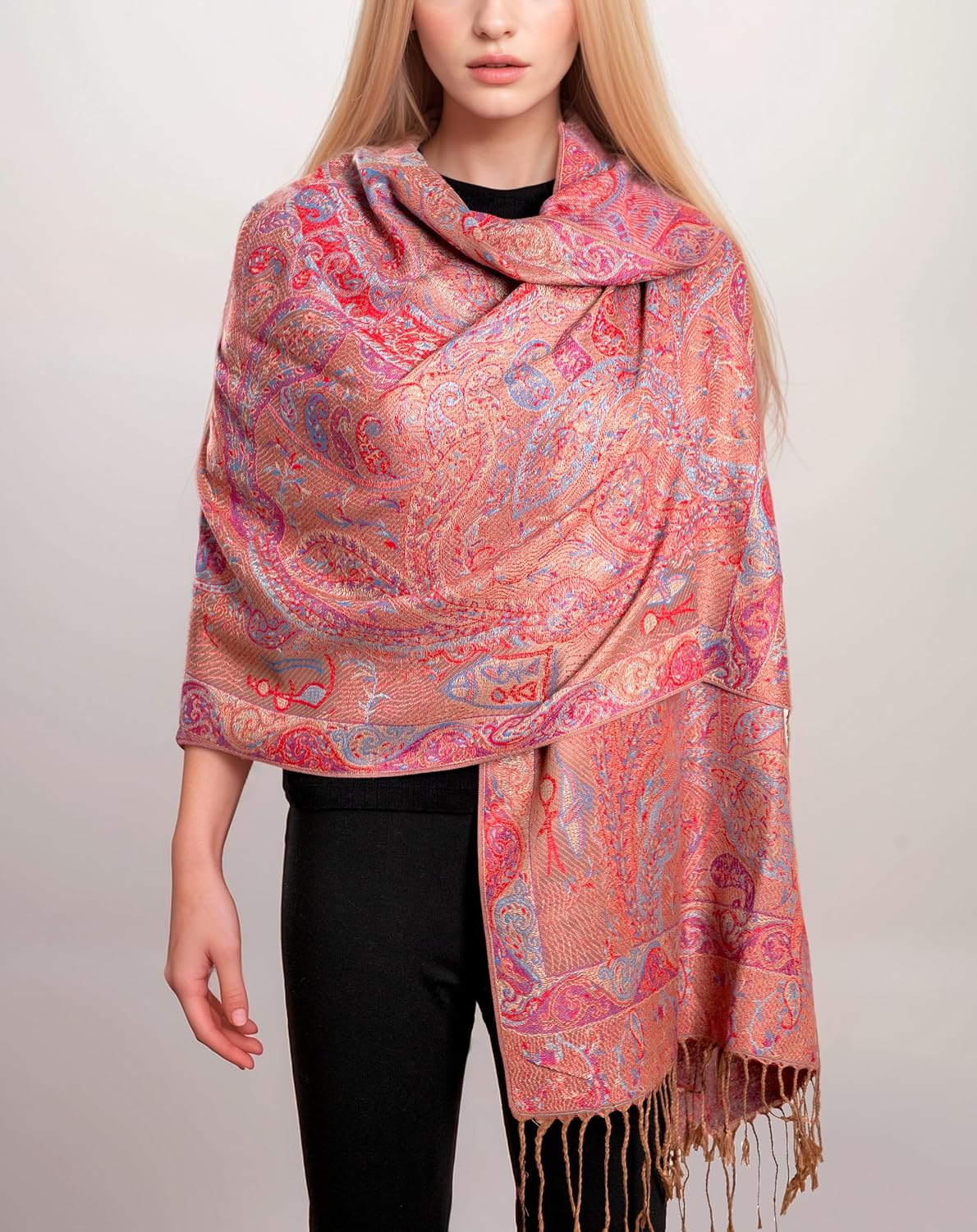 Achillea Reversible Paisley Pashmina Rave Scarf – Exotic Indian Shawls and Wraps for Evening Dresses, Festivals, All Seasons - Colors B