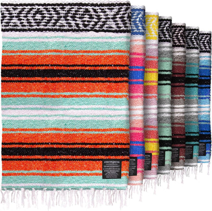 Hydration Nation Authentic Large Handwoven Mexican Blanket - Soft Yoga - Durable Serape - Lightweight Falsa, Beach, Camping, Picnic, Outdoor 70"x50" - Mandarin