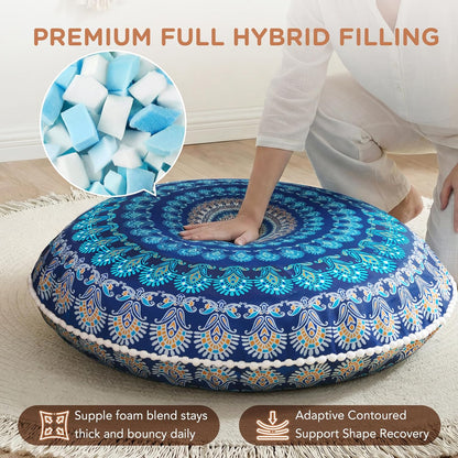 Codi Meditation Floor Pillow Set of 2, Round Large Pillows Seating for Adults, Bohemian Mandala Circle Cushion for Outdoor Fireplace Yoga Living Room, 32 Inch, Memory Foam Added, Purple Orchid NEW
