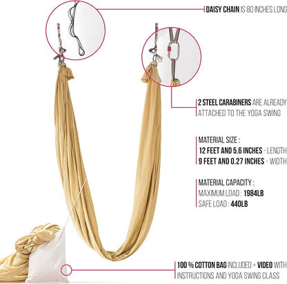 Pinc Active Silk Aerial Yoga Swing & Hammock Kit for Improved Yoga Inversions, Flexibility & Core Strength