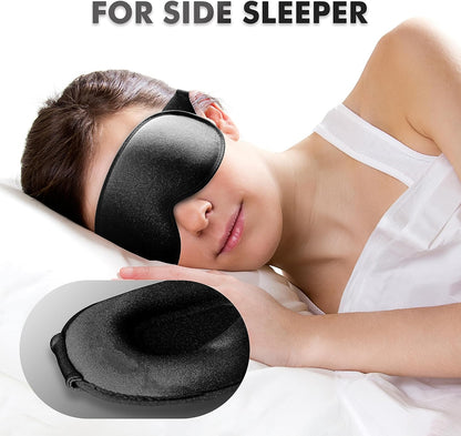 Sleep Eye Mask for Men Women, Sleeping Mask for Side Sleeper, Travel Blackout Night Blindfold Eye Shade Cover with Adjustable Strap (Black)