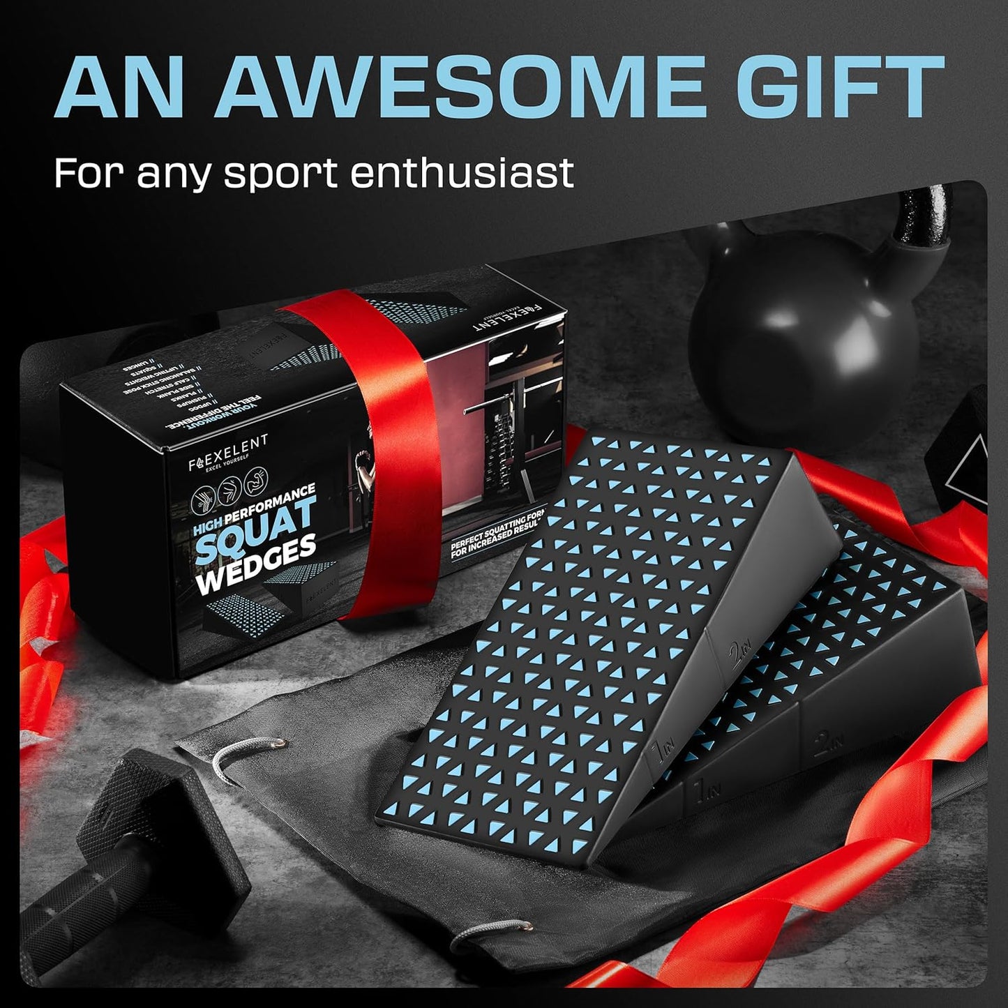 Flexelent Squat Wedge Block Pair - Heel Elevated Squat Wedge for Deeper Squats, Heavy Lifting and Better Form - 17° Angle Exercise Wedges, Slant Board for Squats with Carry Backpack
