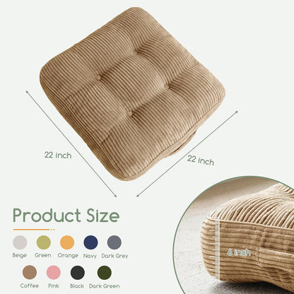 HIGOGOGO Floor Pillow Cushion for Adults, Meditation Cushion Pillow, Large Square Floor Sitting, Tufted Corduroy Cover, for Tatami Living Room or Yoga, 22x22 Inch, Dark Grey