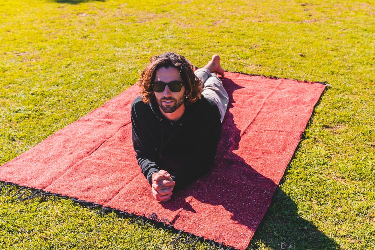 Open Road Goods Bulk Handmade Solid Color Yoga Blankets - Thick Mexican Blankets or Throws - Made for Yoga! (12 Pack, Black)