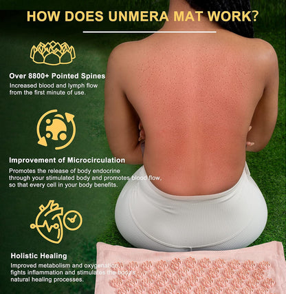 UNMERA Acupressure Mat and Pillow Set,Natural Eco Linen & Coconut Fiber Filling,for Back/Neck Pain Relief, Sciatic, Headache and Muscle Relaxation, Comes with Carrying Bag