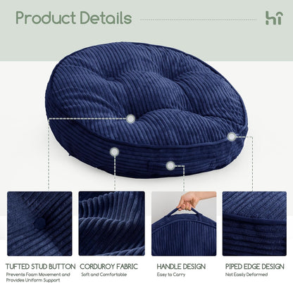 HIGOGOGO Floor Pillow Cushion for Adults, Meditation Cushion Pillow, Large Square Floor Sitting, Tufted Corduroy Cover, for Tatami Living Room or Yoga, 22x22 Inch, Dark Grey