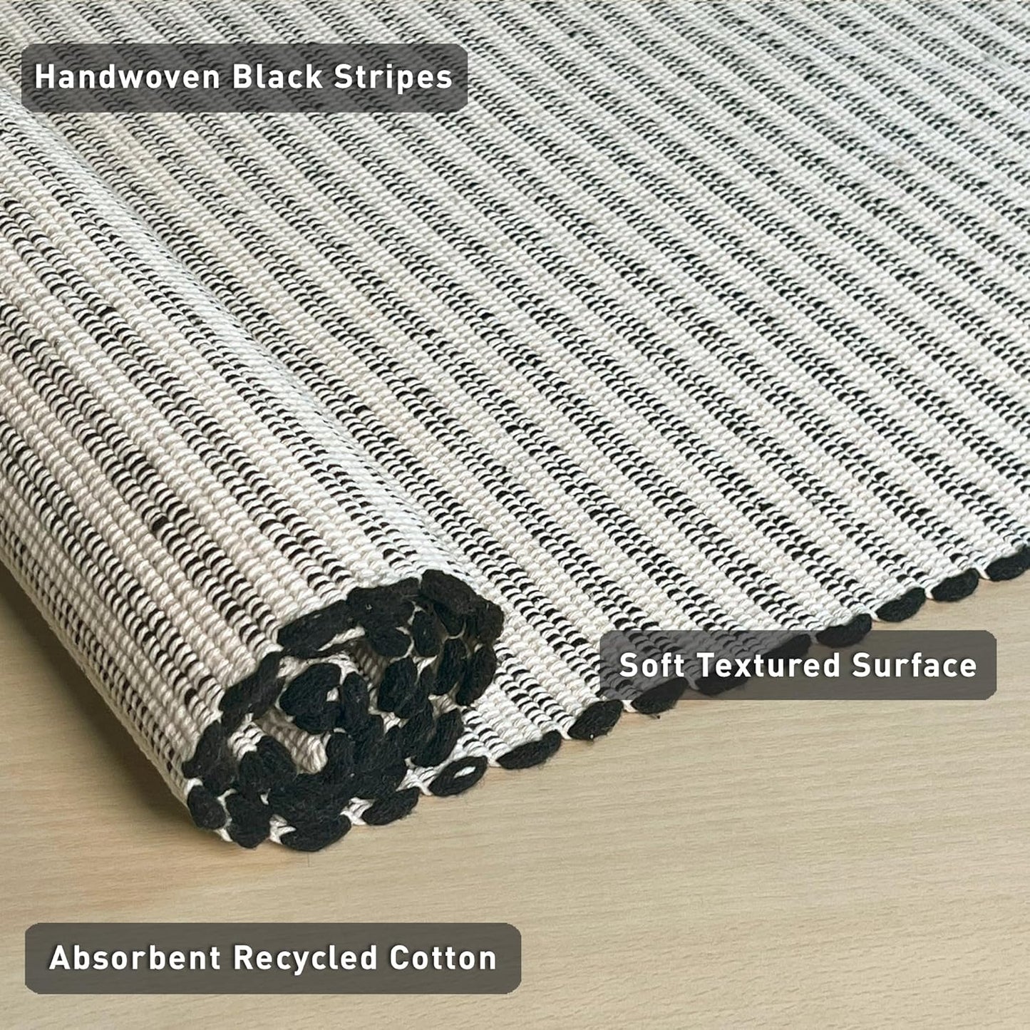 Chardin home Beige & Ivory Providence Runner 2.5x8 feet |Hand Woven Farmhouse Rug with Hand Knotted Fringes|Great in Kitchens entryways Hallways Bathrooms Meditation Yoga Mat|Reversible Cotton Rug