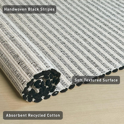 Chardin home Beige & Ivory Providence Runner 2.5x8 feet |Hand Woven Farmhouse Rug with Hand Knotted Fringes|Great in Kitchens entryways Hallways Bathrooms Meditation Yoga Mat|Reversible Cotton Rug