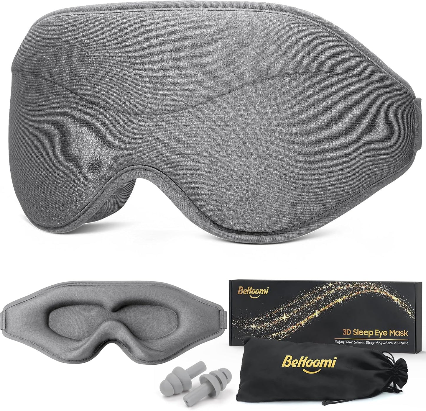 BeHoomi Sleep Mask, Premium Eye Mask for Sleeping, Total Blackout, Super Soft Comfort, Adjustable Fit, Upgraded 3D Ergonomic Designed Sleeping Mask for Home, Office, Travel, Meditation, Yoga, Pink