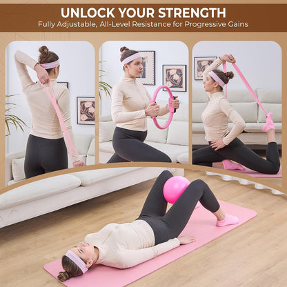 Pilates Kit for Women – 16PCS Home Pilates Workout Kit for Beginners, Pilates Ring Set with Ball, Resistance Bands & Accessories, Full Body Toning Equipment for Home Workouts