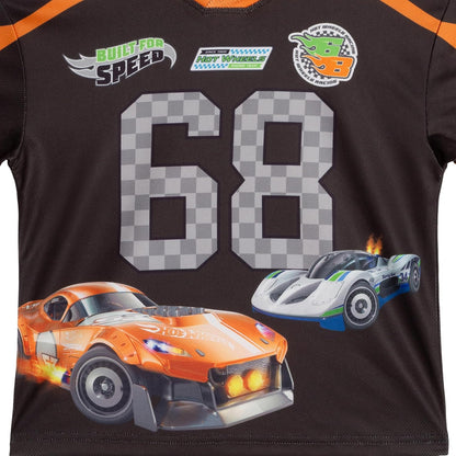 Hot Wheels Mesh V-neck T-Shirt and French Terry Jogger Pants Outfit Set Toddler to Little Kid Sizes (2T - 7-8)