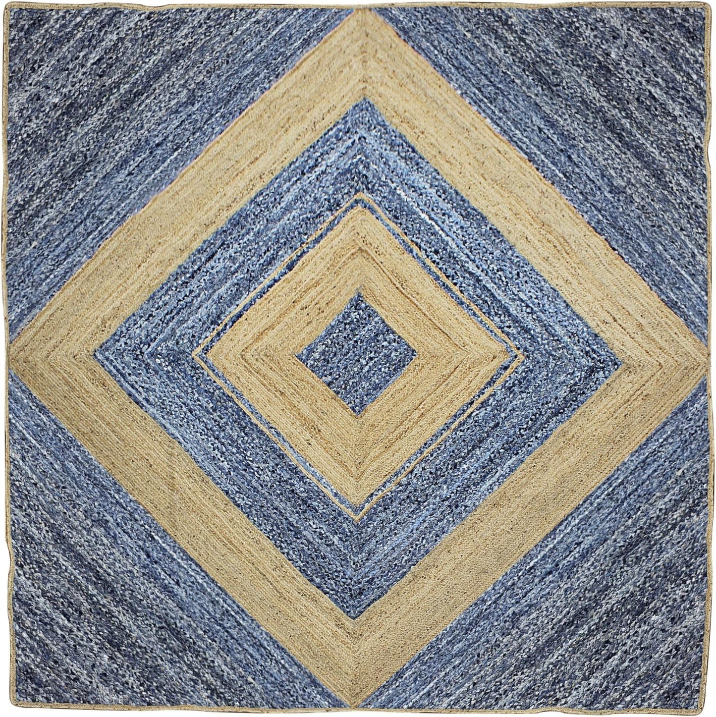 Scalloped Edge Kilim Rug 3' Square Rug Beige & Multicolor Cape Cod Design Carpet Thick 0.27 inches Hand Braided Jute Flatweave Indoor Outdoor Use Rugs for Bedroom, Kitche, Yoga Mat