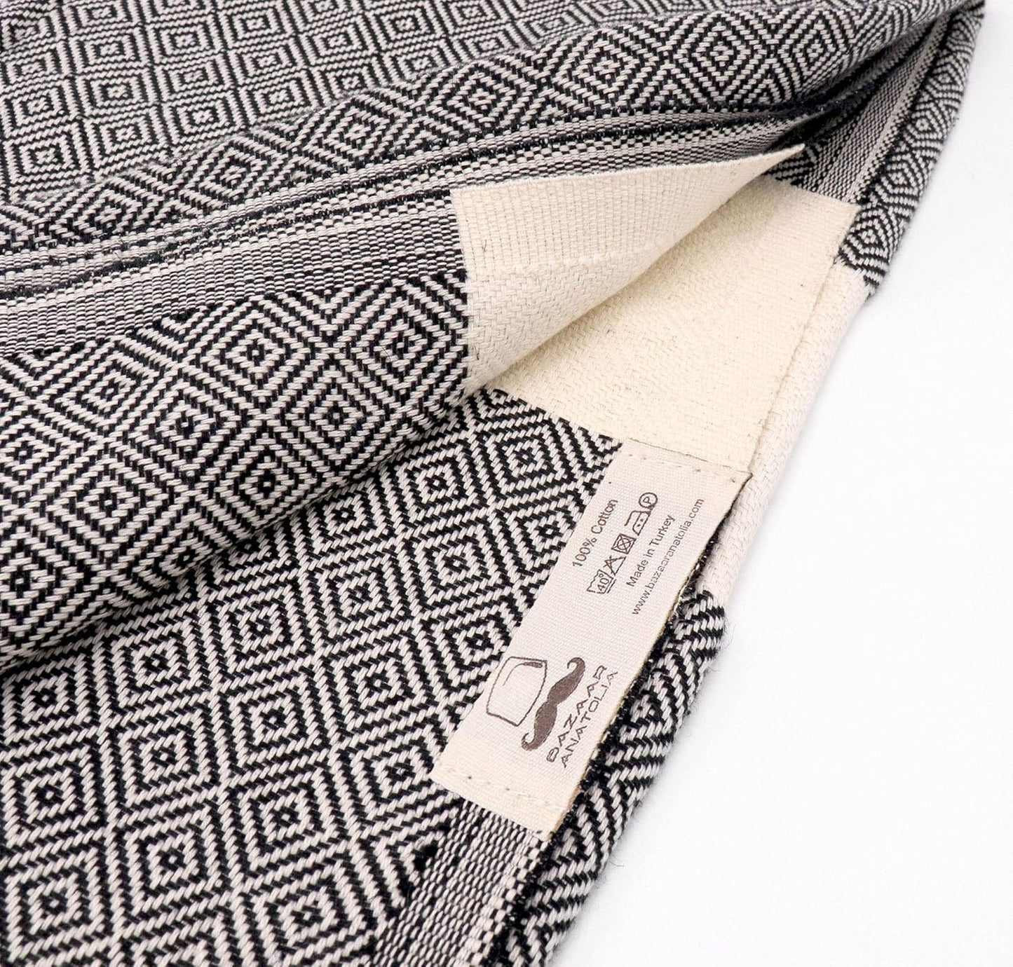 Bazaar Anatolia Turkish Beach Towel – 100% Cotton, Quick Dry, Lightweight and Sand Free – Perfect for Bathroom, Travel, Yoga, Camping, Oversized 71x39 inches - Diamond Black - Colors B