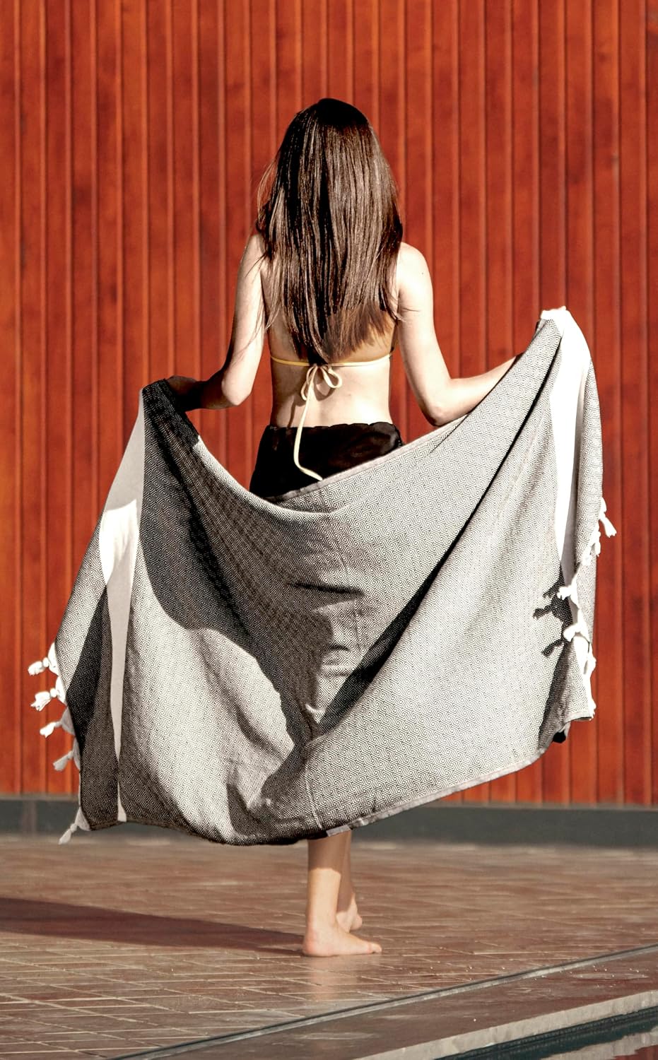 Bazaar Anatolia Turkish Beach Towel – 100% Cotton, Quick Dry, Lightweight and Sand Free – Perfect for Bathroom, Travel, Yoga, Camping, Oversized 71x39 inches - Diamond Black - Colors B