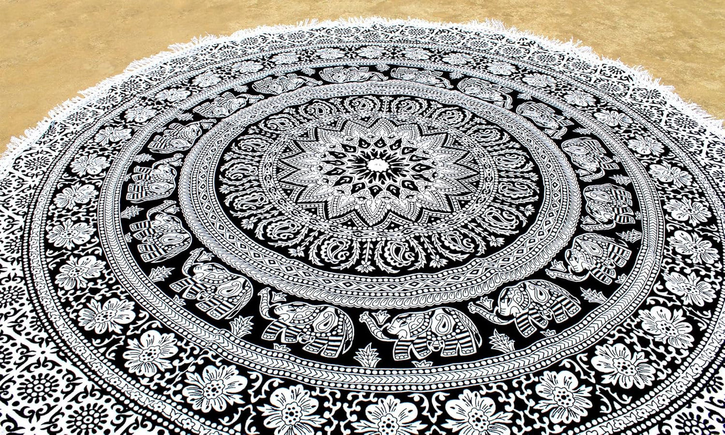 Mandala Round Beach Tapestry Boho Hippie Blanket Bohemian Large Table Cloth Home Decor Yoga Mat Meditation Picnic Rug Throw Hippy Gypsy Tablecloth Roundie (42 Inches, Orange And Blue)