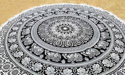 Mandala Round Beach Tapestry Boho Hippie Blanket Bohemian Large Table Cloth Home Decor Yoga Mat Meditation Picnic Rug Throw Hippy Gypsy Tablecloth Roundie (42 Inches, Orange And Blue)